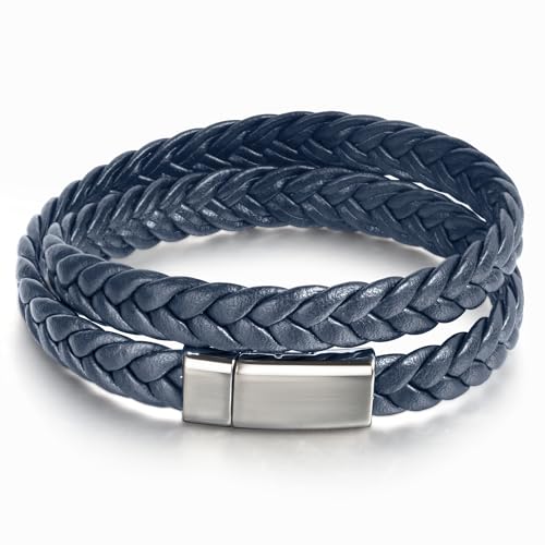 CyxenNova Armband Herren Lederarmband Herren Armbänder Für Herren Geflochtenes Armband Magnetverschluss Schmuck Geschenke Für Männer, Papa, Freund, Ehemann, Bruder (Blau) von CyxenNova