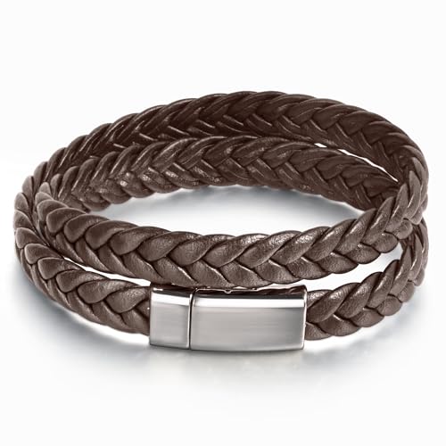 CyxenNova Armband Herren Lederarmband Herren Armbänder Für Herren Geflochtenes Armband Magnetverschluss Schmuck Geschenke Für Männer, Papa, Freund, Ehemann, Bruder (Braun) von CyxenNova