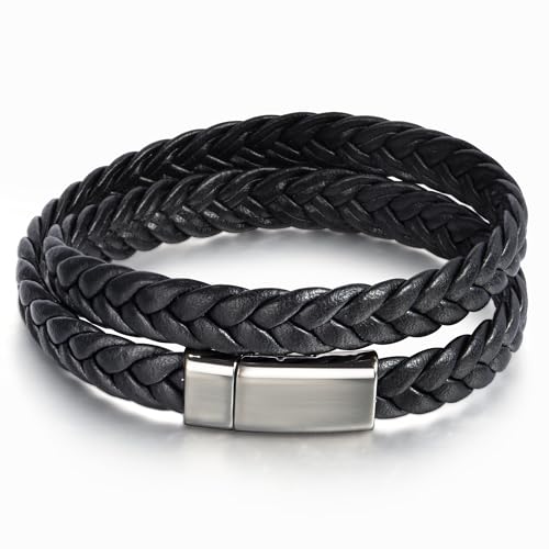 CyxenNova Armband Herren Lederarmband Herren Armbänder Für Herren Geflochtenes Armband Magnetverschluss Schmuck Geschenke Für Männer, Papa, Freund, Ehemann, Bruder (Schwarz) von CyxenNova