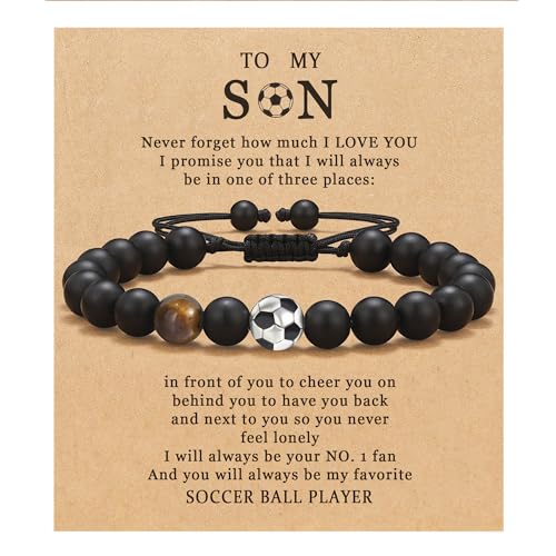 CyxenNova Armband Herren Perlenarmband Herren Armbänder Für Herren mit Fußball Perlen Schmuck Geschenke Für Männer, Papa, Freund, Ehemann, Bruder von CyxenNova