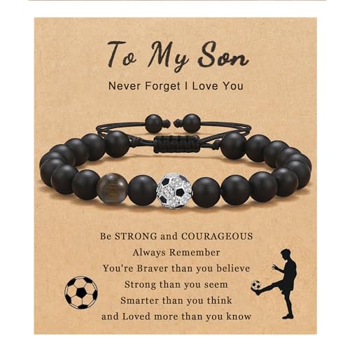 CyxenNova Armband Herren Perlenarmband Herren Armbänder Für Herren mit Fußball Perlen Schmuck Geschenke Für Männer, Papa, Freund, Ehemann, Bruder von CyxenNova