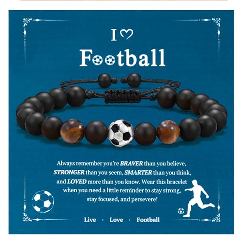 CyxenNova Armband Herren Perlenarmband Herren Armbänder Für Herren mit Fußball Perlen Schmuck Geschenke Für Männer, Papa, Freund, Ehemann, Bruder von CyxenNova