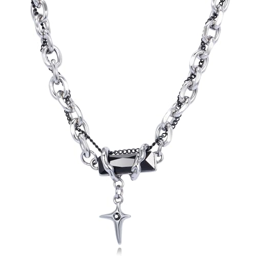 CyxenNova Kette Herren Halskette Herren Königskette Silberkette Herren, Stern Edelstahl Kreuzkette Panzerkette für Männer, Schmuck Herren Geschenke Four Point Star Necklace von CyxenNova