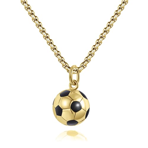 CyxenNova Kette Herren Halskette Herren, Edelstahl Kette Gold Silber Mit Fußball Anhänger, Modeschmuck Kette Schmuck Herren, Geschenke Für Männer (Gold) von CyxenNova