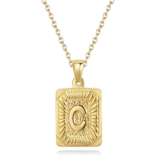 CyxenNova Kette Herren Halskette Herren Gold, Buchstaben Kette A-Z, Königskette Plattenkette Edelstahl Männer, Schmuck für Damen Geschenke (C, Gold) von CyxenNova