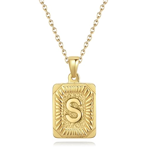 CyxenNova Kette Herren Halskette Herren Gold, Buchstaben Kette A-Z, Königskette Plattenkette Edelstahl Männer, Schmuck für Damen Geschenke (S, Gold) von CyxenNova