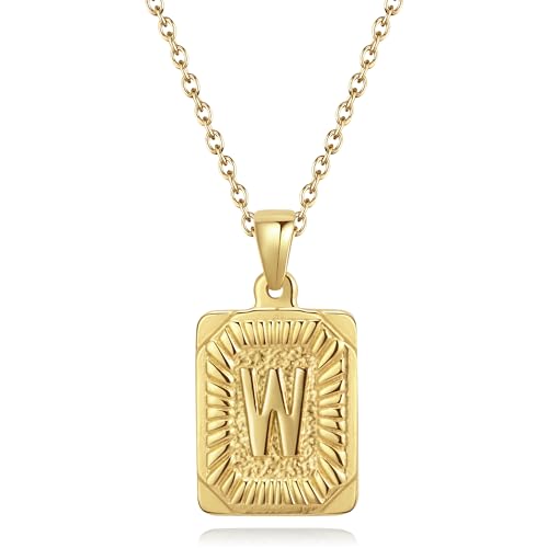 CyxenNova Kette Herren Halskette Herren Gold, Buchstaben Kette A-Z, Königskette Plattenkette Edelstahl Männer, Schmuck für Damen Geschenke (W, Gold) von CyxenNova