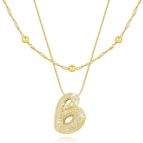 Personalisierte Kette mit Buchstaben Anhänger, Layering Halskette Damen Gold Statement Kette Damen mit Bling Zirkonia Choker Kette Gold, Geschenke für Frauen (B) von CyxenNova