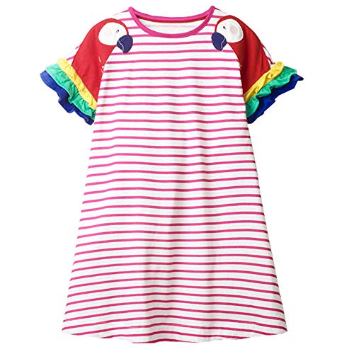 Cyxon Smiling Mädchen Kleider Kurzarm Baumwolle Casual Süße Kinder Kleidung Sommer Geschenk Gr. 90-125 (as3, Numeric, Numeric_Height_100, NCS5806Pink, 2-3T) von Cyxon Smiling