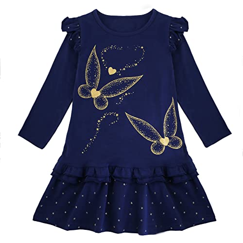 Cyxon Smiling Mädchen Kleider Langarm Baumwolle Schmetterling Print Karikatur Stickerei Casual Kleid Gr.98-128 (2-3T, NCL5813Blau) von Cyxon Smiling