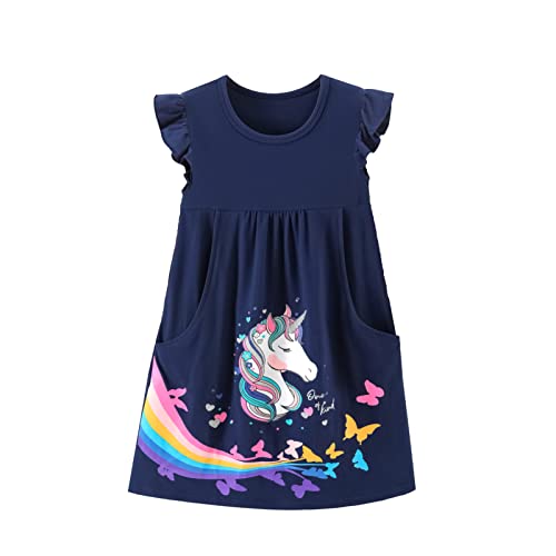 Mädchen Sommerkleid Schmetterling Druck Kurzarm Baumwolle Blumendruck T-Shirt Kleid Lässige Kinderkleidung Für Mädchen Größe 98-128 (as3, Numeric Height, Numeric 110, NCS5829, 104-110) von Cyxon Smiling