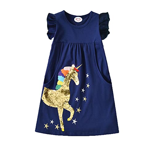 Mädchen Sommerkleid Schmetterling Druck Kurzarm Baumwolle Blumendruck T-Shirt Kleid Lässige Kinderkleidung Für Mädchen Größe 98-128 (as3, Numeric Height, Numeric 122, NCS5827, 116-122) von Cyxon Smiling