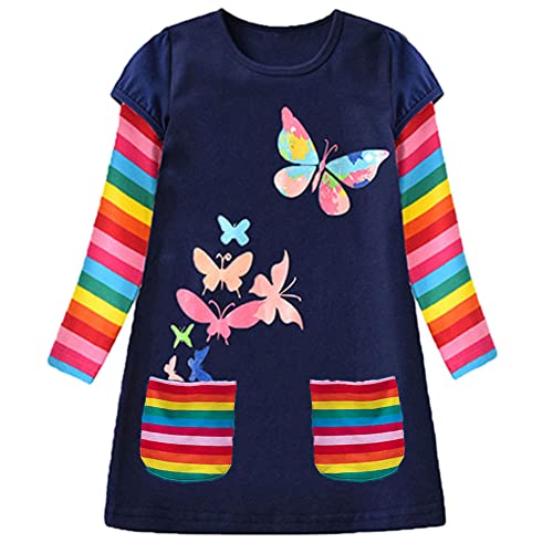 Mädchen Sommerkleid Schmetterling Druck Kurzarm Baumwolle Blumendruck T-Shirt Kleid Lässige Kinderkleidung Für Mädchen Größe 98-128. (as3, Numeric_Height, Numeric_98, NCL5825B, 92-98) von Cyxon Smiling