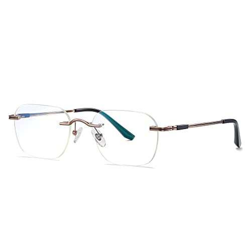 Cyxus 100% Titan Blaulichtfilter Brille Herren Damen mit Rahmenlos Retro Rechteck Nerdbrille ohne stärke Brillenfassung Gaming Brille für PC TV Tablet（01Gold Tempel） von Cyxus