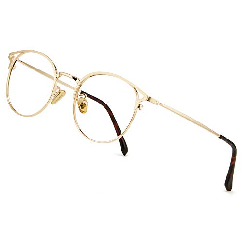 Cyxus Blaulichtfilter Brille Damen mit Katzenauge, Rund Mode Vintage Brille Ohne Stärke, Anti Schädliches Blaulicht UV400 von Handy, Computer,Gold von Cyxus