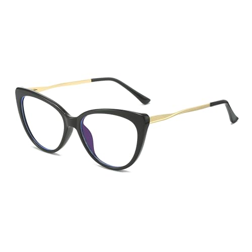 Cyxus Blaulichtfilter Brille Damen mit Katzenauge Leichtes TR90 Mode Vintage Brille Ohne Stärke Anti Schädliches Blaulicht UV400 von Handy Computer 8144 (01-Schwarz&Gold) von Cyxus