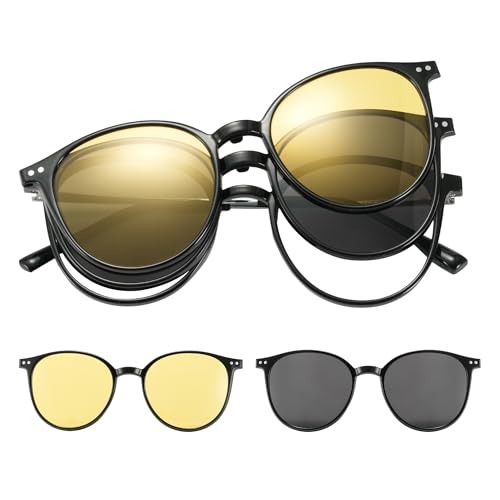 Cyxus Brillengestelle mit Magnetisch Clip Polarisierte Sonnenbrille Herren Damen Leichtes TR90 Rahmen Sonnenbrille UV 400 für Fahren Angeln Reisen P1574T01 von Cyxus