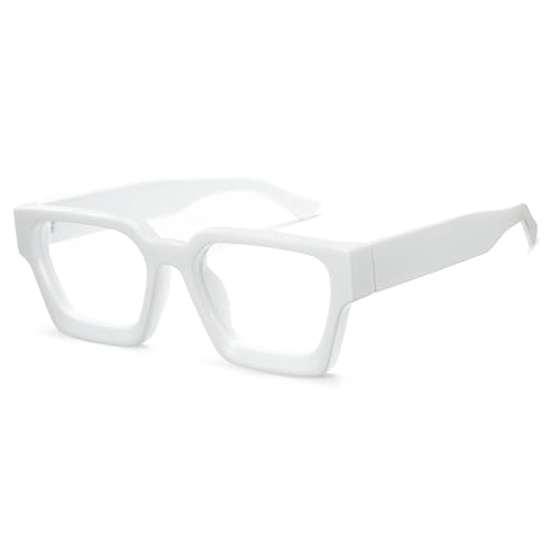 Cyxus Nerd Brille Ohne Stärke Blaulichtfilter Brille Herren Damen Quadratisch Mode Retro Brillenfassung Stil für PC TV Tablet Unisex （8143T20 Weiß） von Cyxus