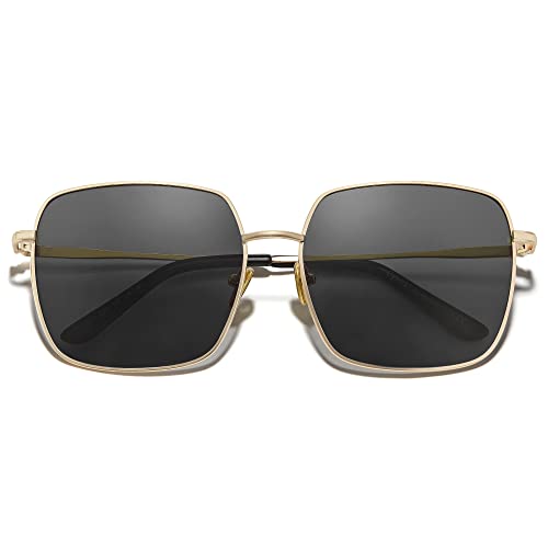 Cyxus Sonnenbrille Damen Groß Metallrahmen Retro Quadratische Polarisiert TAC-Linse UV400-Schutz Blendschutz (12-Schwarz) von Cyxus