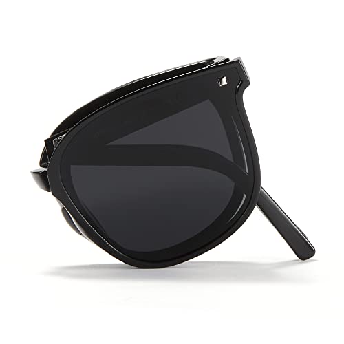 Cyxus Sonnenbrille Herren Damen Faltbare Leichtes TR90 Polarisiert Sonnenbrille UV 400 für Fahren Angeln Reisen (1801 Schwarz) von Cyxus