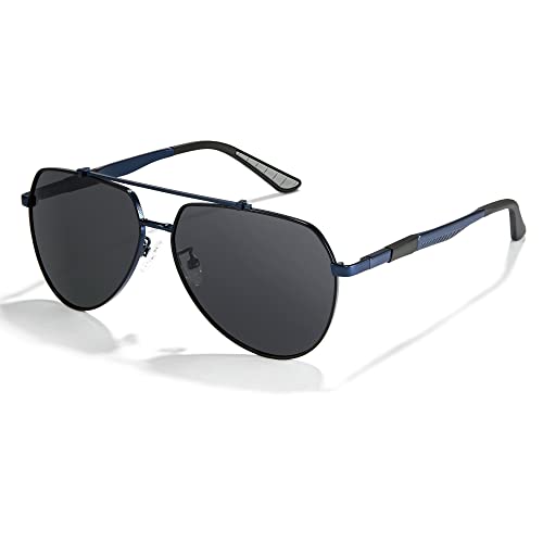 Cyxus Sonnenbrille Herren Damen Klassisch Polarisiert Sonnenbrille Outdoor UV 400 für Fahren Angeln Reisen（Graue Linsen Blauer Rahmen） von Cyxus