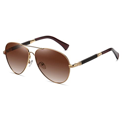 Cyxus Sonnenbrille Herren Damen Polarisiert Retro Klassisch Sonnenbrillen mit UV Schutz Fahrer Brille für Wandern Motorradfahren Golfen und Fischen (Braun Linse Gold Rahmen) von Cyxus