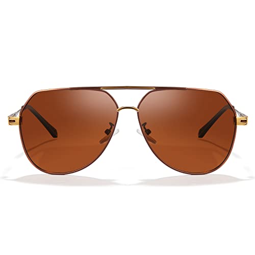 Cyxus Sonnenbrille Herren Damen Polarisierte Sonnenbrillen aus Premium Metallrahmen Retro Klassisch Unisex Brille mit UV400 Schutz, Verspiegelt Gläser, Braun Linsen von Cyxus