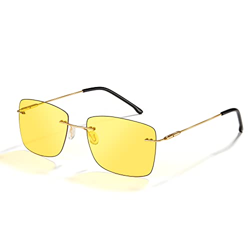 Cyxus Sonnenbrille Herren Damen Rahmenlose Polarisiert Retro Klassisch Sonnenbrillen mit UV Schutz Fahrer Brille für Wandern Motorradfahren Golfen und Fischen(10-Gelbe Linse Gold Rahmen) von Cyxus