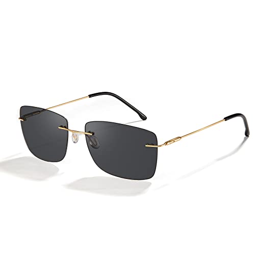 Cyxus Sonnenbrille Herren Damen Rahmenlose Polarisiert Retro Klassisch Sonnenbrillen mit UV Schutz Fahrer Brille für Wandern Motorradfahren Golfen und Fischen (08-Schwarze Linse Gold Rahmen) von Cyxus