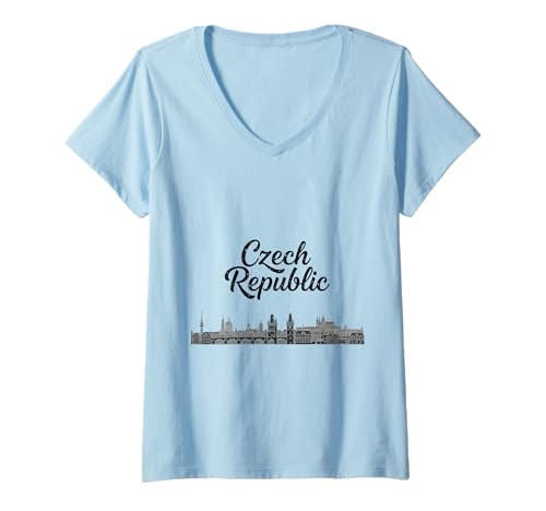 Damen Skyline Tschechische Republik Reise Urlaub Outfits T-Shirt mit V-Ausschnitt Damen Skyline Tschechische Republik Reise Urlaub Outfits T-Shirt mit V-Ausschnitt von Czech Republic Casual Clothes T-Shirts
