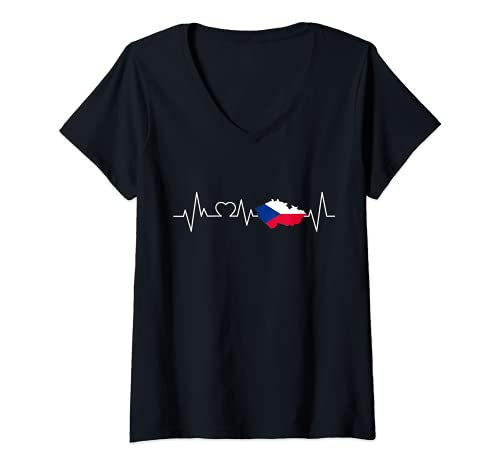Damen Tschechien Herzschlag Flagge Liebe Männer Frauen Geschenk T-Shirt mit V-Ausschnitt Damen Tschechien Herzschlag Flagge Liebe Männer Frauen Geschenk T-Shirt mit V-Ausschnitt von Czech Republic Geschenkideen