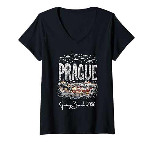Damen Prag Tschechische Republik Spring Break 2026 Urlaubsreisen T-Shirt mit V-Ausschnitt Damen Prag Tschechische Republik Spring Break 2026 Urlaubsreisen T-Shirt mit V-Ausschnitt von Czech Republic Travel SPRING BREAK 2026