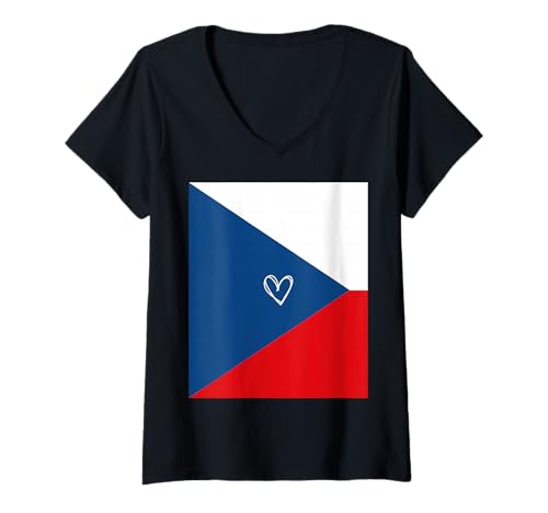 Damen Tschechische Flagge Tschechien Herz Stolzer Erbe Nationalfeiertag T-Shirt mit V-Ausschnitt von Czechia Flag Czech Proud National Day Gifts Idea