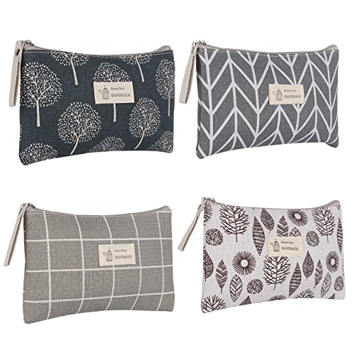 Czemo 4 Stück Kosmetiktasche aus Segeltuch,Multifunktionale Reise Tragbare Makeup Tasche Bedruckte Make-up-Taschen mit Reißverschluss aus Segeltuch,Kosmetikzubehör-Organizer,Münztasche für Mädchen von Czemo