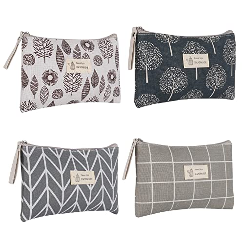 Czemo 4 Stück Kosmetiktasche aus Segeltuch,Multifunktionale Reise Tragbare Makeup Tasche Bedruckte Make-up-Taschen mit Reißverschluss aus Segeltuch,Münztasche Aufbewahrungstasche für Damen von Czemo