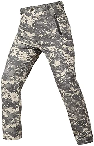 Czen Herren Tactical Camouflage Softshellhose Fleece gefüttert Military Multipocket Outdoor Wandern Trekking Wasserdichte Hose Warm Verdicken Wandern Jagdhose mit Taschen (acu,M) von Czen