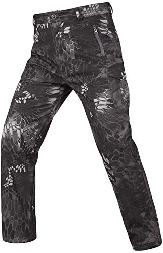 Czen Herren Tactical Camouflage Softshellhose Fleece gefüttert Military Multipocket Outdoor Wandern Trekking wasserdichte Hose Warm Verdicken Wandern Jagdhose mit Taschen (Python Black,M) von Czen