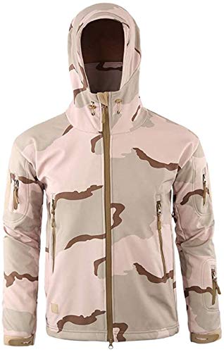 Czen Herren Taktische Camouflage Softshell Jacke Herbst Winter Outdoor Armee Militär Fleece Gefütterte Wasserdichte Jacke Mit Kapuze Outwear Wandern Jagdmantel (3sedesert,XXL) von Czen