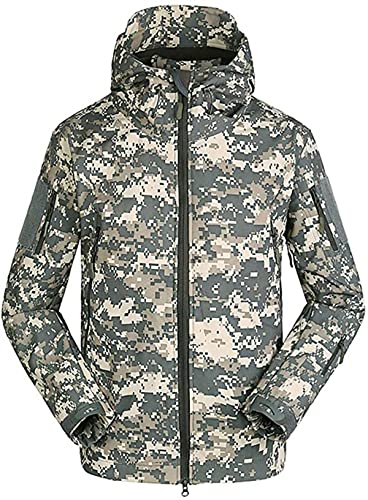 Czen Herren Taktische Camouflage Softshell Jacke Herbst Winter Outdoor Armee Militär Fleece Gefütterte wasserdichte Jacke Mit Kapuze Outwear Wandern Jagdmantel (ACU,3XL) von Czen