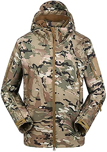 Czen Herren Taktische Camouflage Softshell Jacke Herbst Winter Outdoor Armee Militär Fleece Gefütterte wasserdichte Jacke Mit Kapuze Outwear Wandern Jagdmantel (cp,3XL) von Czen