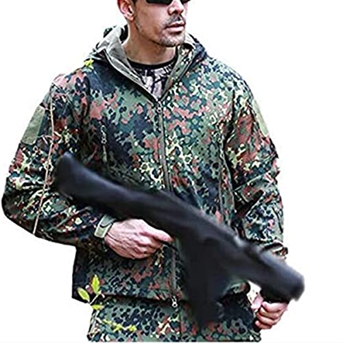 Czen Herren Taktische Camouflage Softshell Jacke Herbst Winter Outdoor Armee Militär Fleece Gefütterte Wasserdichte Jacke Mit Kapuze Outwear Wandern Jagdmantel (german camo,L) von Czen