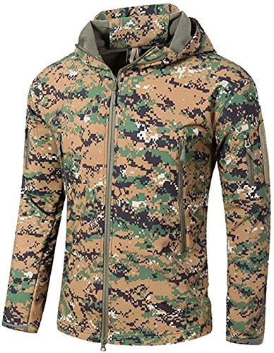 Czen Herren Taktische Camouflage Softshell Jacke Herbst Winter Outdoor Armee Militär Fleece Gefütterte Wasserdichte Jacke Mit Kapuze Outwear Wandern Jagdmantel (jungle digital,M) von Czen