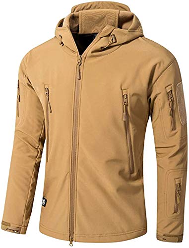 Czen Herren Taktische Camouflage Softshell Jacke Herbst Winter Outdoor Armee Militär Fleece Gefütterte Wasserdichte Jacke Mit Kapuze Outwear Wandern Jagdmantel (kaki,L) von Czen