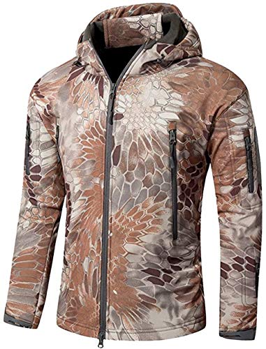 Czen Herren Taktische Camouflage Softshell Jacke Herbst Winter Outdoor Armee Militär Fleece Gefütterte Wasserdichte Jacke Mit Kapuze Outwear Wandern Jagdmantel (python brown,XXL) von Czen