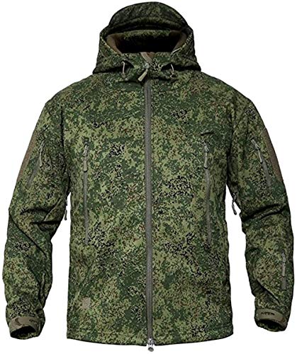 Czen Herren Taktische Camouflage Softshell Jacke Herbst Winter Outdoor Armee Militär Fleece Gefütterte wasserdichte Jacke Mit Kapuze Outwear Wandern Jagdmantel (Russia camo,L) von Czen