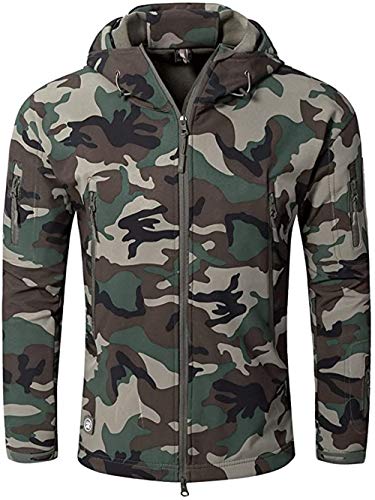 Czen Herren Taktische Camouflage Softshell Jacke Herbst Winter Outdoor Armee Militär Fleece Gefütterte wasserdichte Jacke Mit Kapuze Outwear Wandern Jagdmantel (Jungle,XL) von Czen