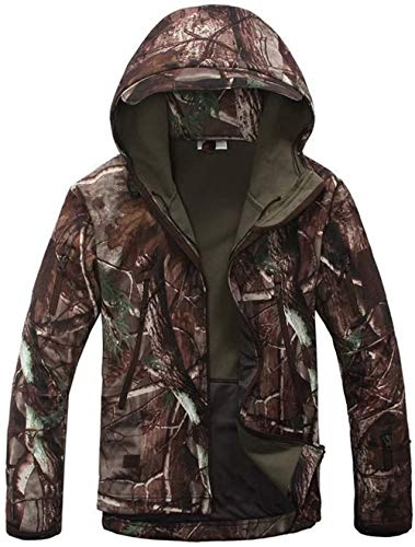 Czen Herren Taktische Camouflage Softshell Jacke Herbst Winter Outdoor Armee Militär Fleece Gefütterte wasserdichte Jacke Mit Kapuze Outwear Wandern Jagdmantel (Trees,M) von Czen