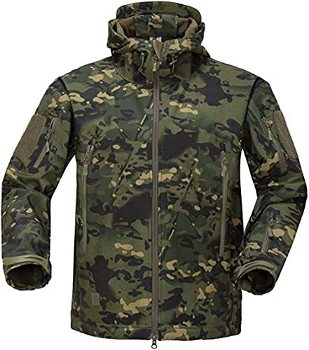 Czen Herren Taktische Camouflage Softshell Jacke Herbst Winter Outdoor Armee Militär Fleece Gefütterte Wasserdichte Jacke Mit Kapuze Outwear Wandern Jagdmantel (cp green,L) von Czen