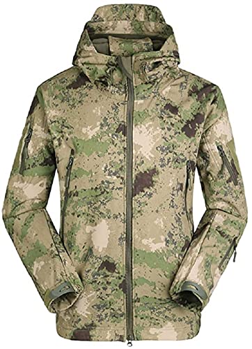 Czen Herren Taktische Camouflage Softshell Jacke Herbst Winter Outdoor Armee Militär Fleece Gefütterte wasserdichte Jacke Mit Kapuze Outwear Wandern Jagdmantel (ruines Green camo,M) von Czen