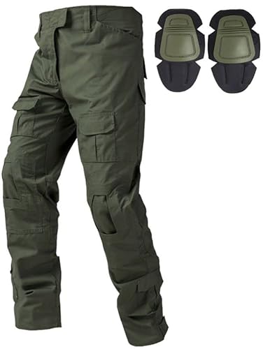 Czen Militär Hose, Taktische Hose für Herren, Airsoft BDU Paintball Schießen Hosen Combat Männer Hose G3 Camouflage Hose mit Knie Pads, Grün, M von Czen